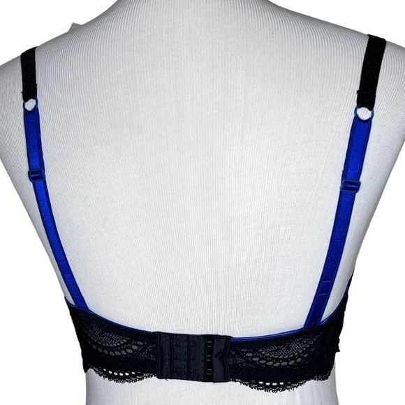 Le Mystere Isabella All Over Lace Bra Cobalt Blue Black Style 2535 Size 32E - Picture 2 of 12